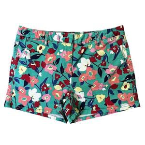 Elle High-Rise Green Floral Stretch Chino Shorts Size 10